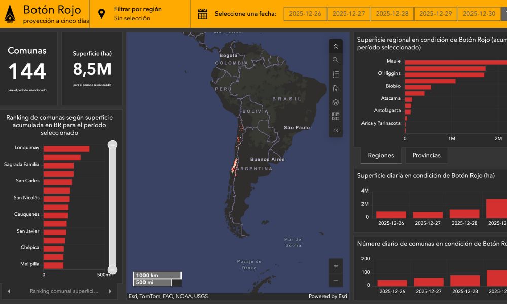 144 comunas en alerta: Conaf activa el Botón Rojo ante alto riesgo de incendios forestales